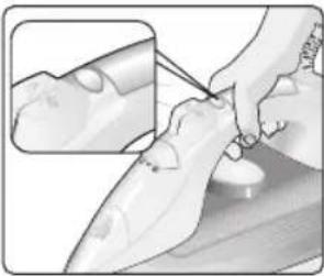 Illustration of a hand using a tool to adjust or install a small object on a surface, no visible text or symbols.