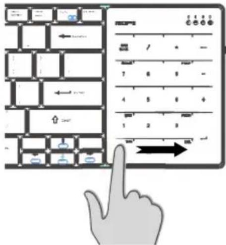 Diagram showing a hand interacting with a keyboard layout and a numeric keypad, with Chinese labels and directional arrows.
