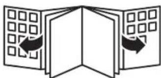 Diagram showing three open panels with grid patterns and directional arrows, no text or symbols present