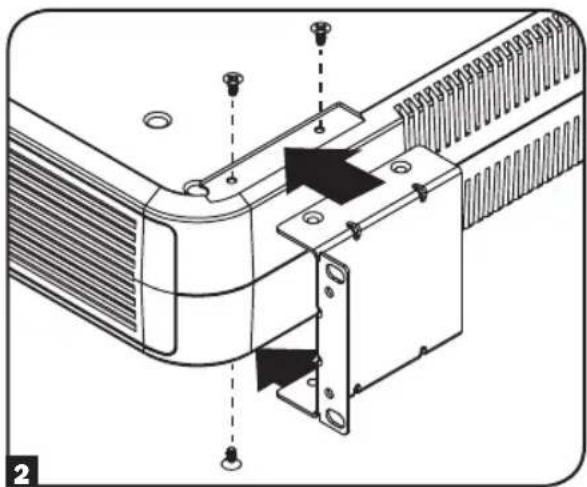 Technical diagram of a mechanical assembly with mounting holes and a bracket (no text or symbols)