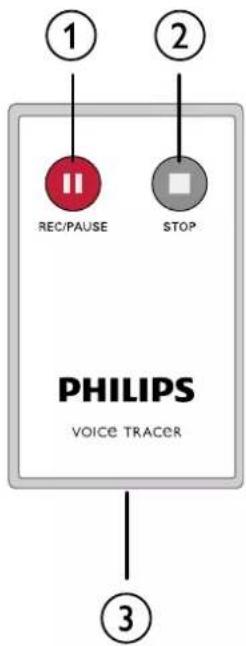1 2 REC/PAUSE STOP PHILIPS VOICE TRACER 3