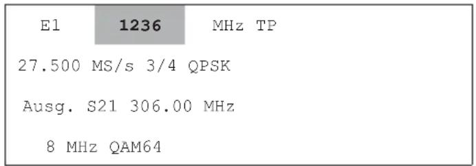 E1 1236 MHz TP 27.500 MS/s 3/4 QPSK Ausg. S21 306.00 MHz 8 MHz QAM64