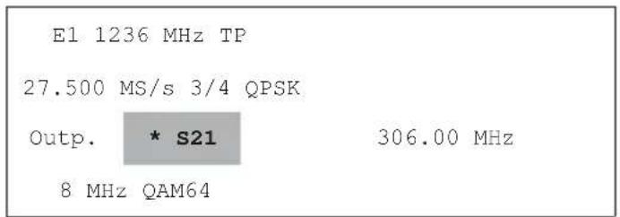E1 1236 MHz TP 27.500 MS/s 3/4 QPSK Outp. * S21 306.00 MHz 8 MHz QAM64