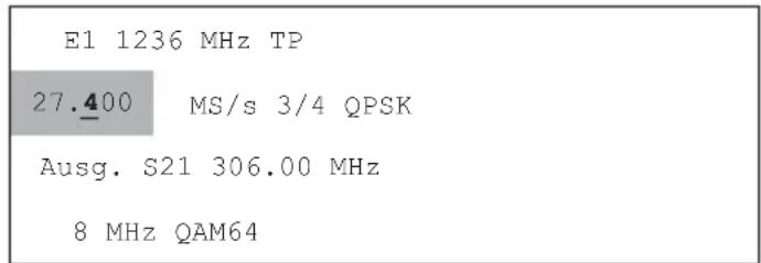 E1 1236 MHz TP 27.400 MS/s 3/4 QPSK Ausg. S21 306.00 MHz 8 MHz QAM64