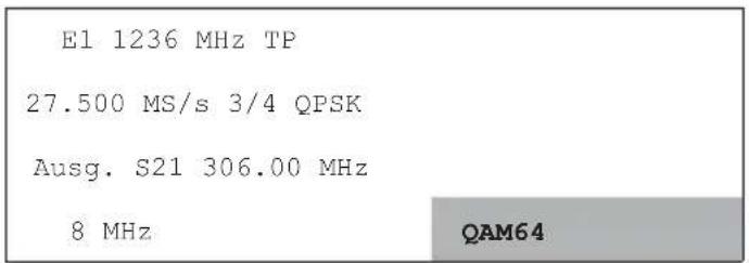 E1 1236 MHz TP 27.500 MS/s 3/4 QPSK Ausg. S21 306.00 MHz 8 MHz QAM64