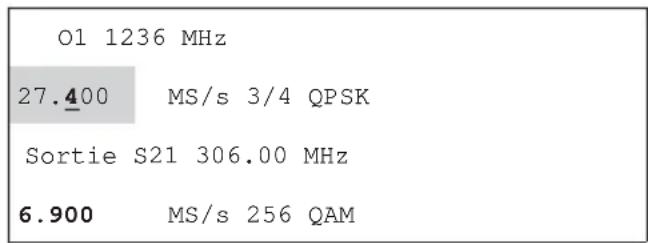 O1 1236 MHz 27.400 MS/s 3/4 QPSK Sortie S21 306.00 MHz 6.900 MS/s 256 QAM