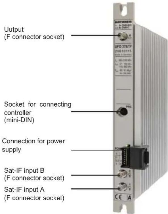 Output (F connector socket) UFO 378/TP 20610115 Socket for connecting controller (mini-DIN) Connection for power supply Sat-IF input B (F connector socket) Sat-IF input A (F connector socket)