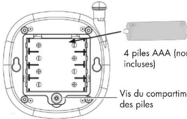 4 piles AAA (non incluses) Vis du compartime des piles