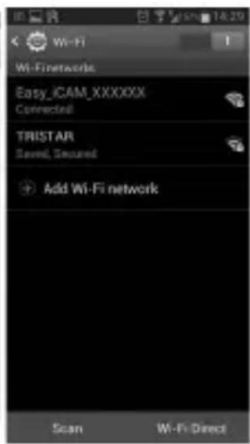 Wi-Fi Wi-Finetworks Easy_ICAM_XXXXXX Connected TRISTAR Saved, Secured Add Wi-Fi network Scan Wi-Fi Direct