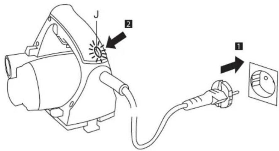 Diagram of a hair dryer with labeled parts and wiring, showing connections to a socket and power outlet.