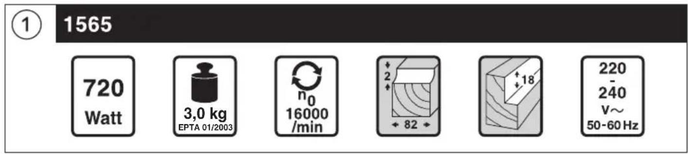 ① 1565 720 Watt 3,0 kg EPTA 01/2003 n₀ 16000 /min 2 82 18 220 240 V~ 50-60 Hz