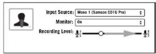 Input Source: Mono 1 (Samson C01U Pro) Monitor: On Recording Level: