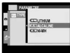 PARAMETRE TYPE LITHIUM ALCALINE NI-MH