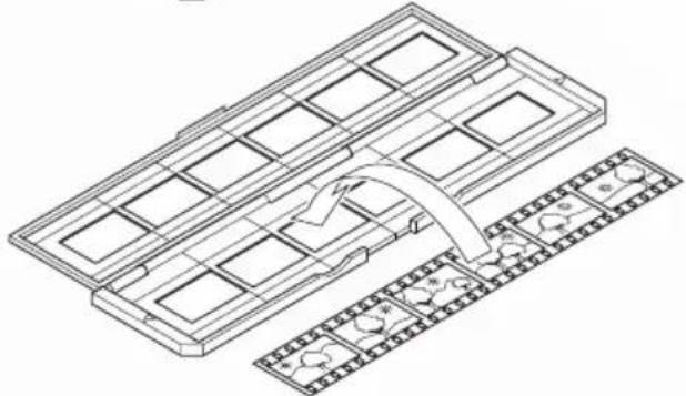 Technical line drawing of a multi-layered panel structure with mounting holes and a curved arrow indicating assembly (no text or symbols)