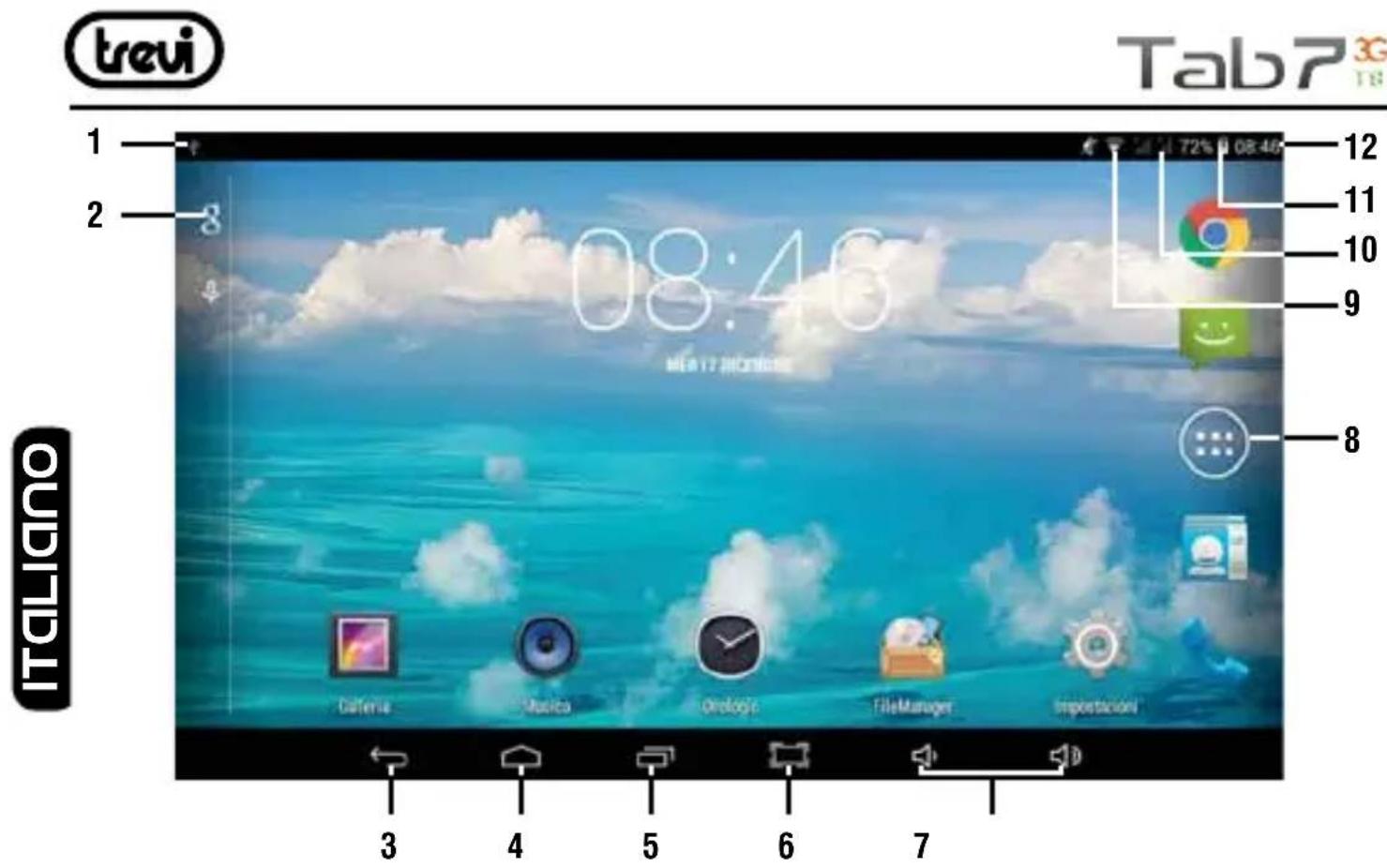 trevi Tab7 3G 1 2 08:46 MENT7 INCOME 12 11 10 9 8 3 4 5 6 7 ITALIANO