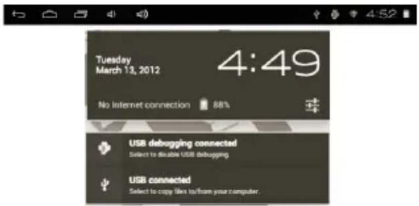 Trevi Tab 9 C8 - Une fois votre tablette est connectée, faites glisser jusqu'à l'icône USB jusque sur l'écran, puis touchez l'icône USB connecté. - 1