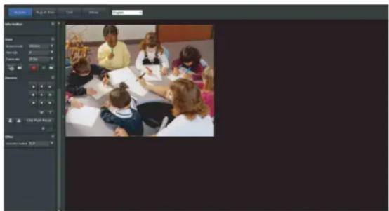 Screenshot of a video editing software interface showing a group of children writing on paper at a table.