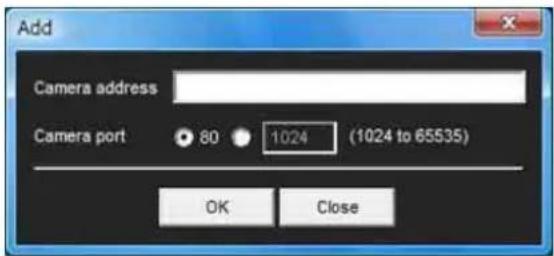 Add Camera address Camera port 80 1024 (1024 to 65535) OK Close