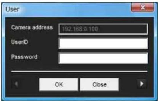 User Camera address 192.168.0.100 UserID Password OK Close