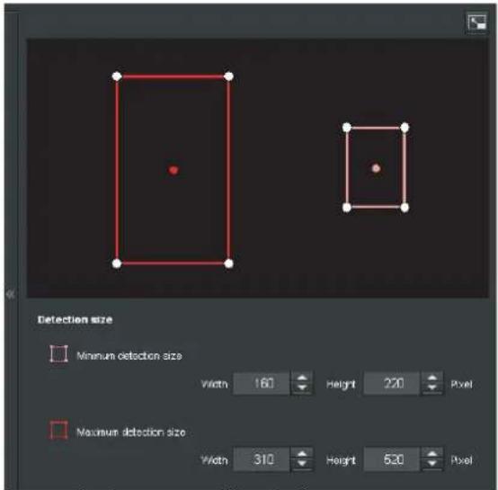 Detection size Minimum detection size Width 160 Height 220 Pixel Maximum detection size Width 310 Height 520 Pixel