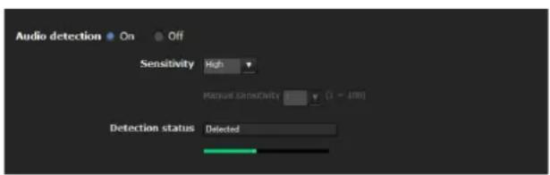Audio detection • On Off Sensitivity High Manual Sensitivity (1 - 100) Detection status Deleted