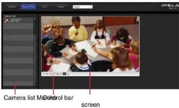 Camera list The camera Control bar screen