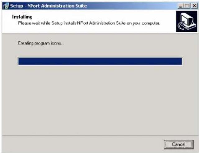 Setup - NPort Administration Suite Installing Please wait while Setup installs NPort Administration Suite on your computer. Creating program icons... Cancel