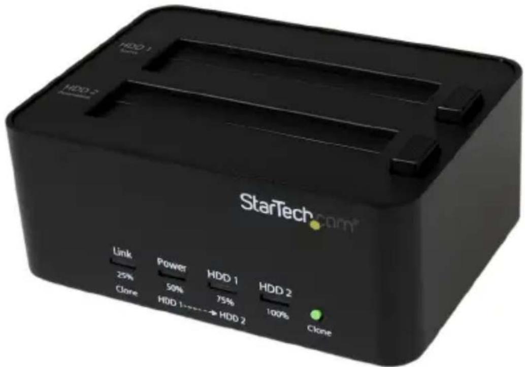 HDD 1 HDD 2 StarTech.com® Link Power HDD 1 HDD 2 25% 50% 75% 100% Clone Clone HDD 1→ HDD 2 Clone