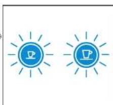 Two blue circular icons with sunburst lines and coffee cup symbols, no text or numbers present