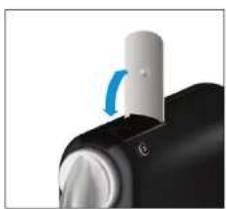 Close-up of a mechanical knob or dial with a blue arrow indicating rotation (no text or symbols visible)