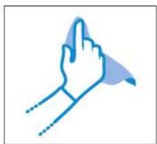 Simple line drawing of a hand pointing upward with a blue highlight, no text or symbols.
