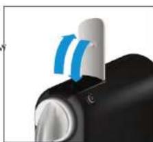 Close-up of a black mechanical device with blue curved arrows indicating motion or flow (no text or symbols).