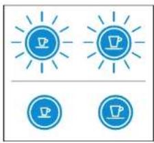 Three blue circular icons with sunburst and coffee cup symbols, no text or labels present