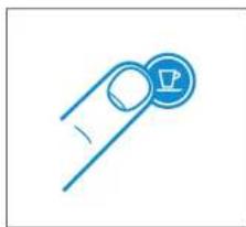 Simple line drawing of a finger holding a circular button with a small icon (no text or symbols)