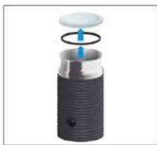 3D rendering of a cylindrical mechanical component with a blue circular top and threaded base, no text or symbols visible.