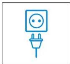 Simple line icon of a power plug with a square socket and two pins (no text or symbols)
