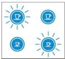 Four blue circular icons with sunburst or crown-like patterns, no text or symbols present.