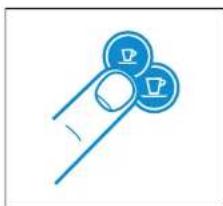 Simple line drawing of a finger holding two circular icons with 'P' symbols (no text or numbers)
