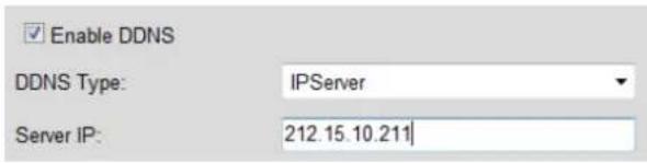 Enable DDNS DDNS Type: IPServer Server IP: 212.15.10.211