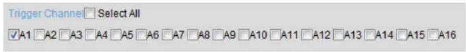 Trigger Channel Select All ✓A1 □A2 □A3 □A4 □A5 □A6 □A7 □A8 □A9 □A10 □A11 □A12 □A13 □A14 □A15 □A16
