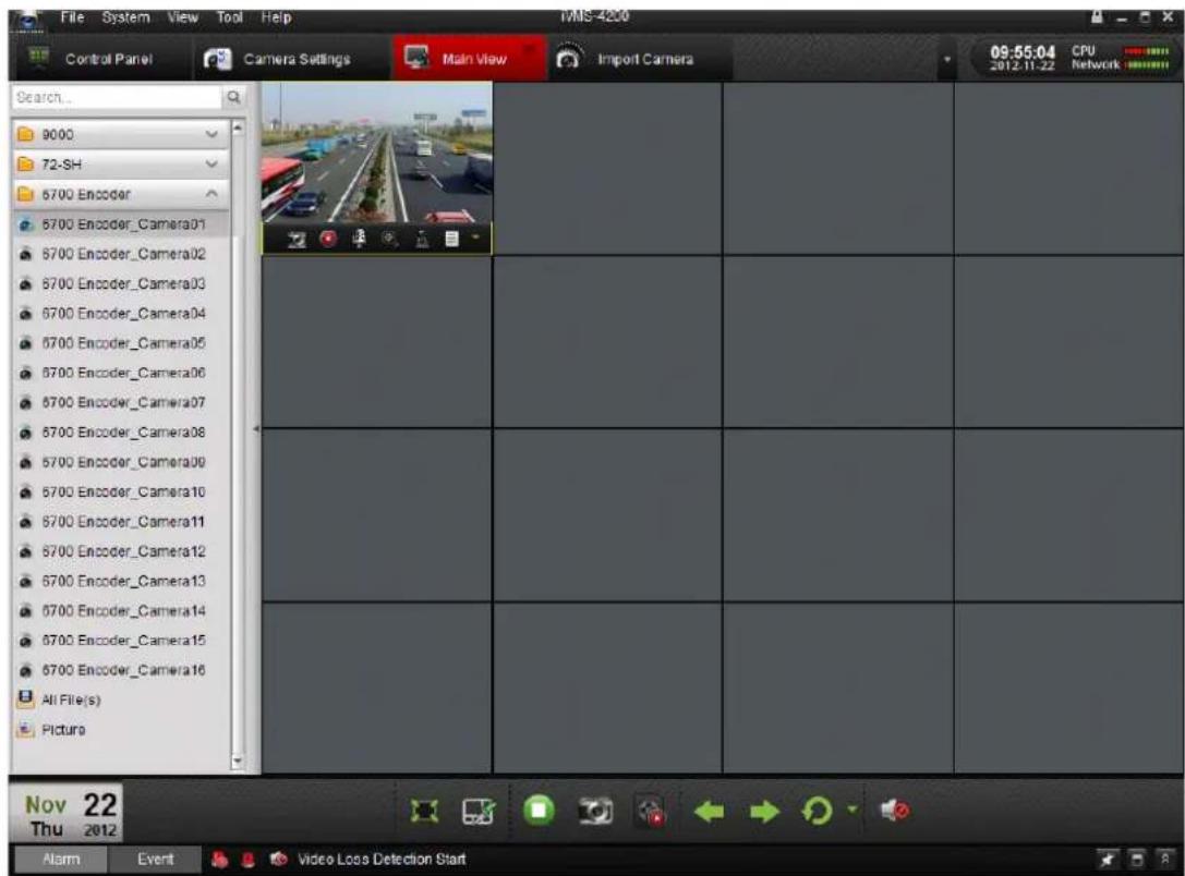 File System View Tool Help Control Panel Camera Settings Main View Import Camera 09:55:04 CPU 2012-11-22 Network Search... 9000 72-SH 6700 Encoder 6700 Encoder_Camera01 6700 Encoder_Camera02 6700 Encoder_Camera03 6700 Encoder_Camera04 6700 Encoder_Camera05 6700 Encoder_Camera06 6700 Encoder_Camera07 6700 Encoder_Camera08 6700 Encoder_Camera09 6700 Encoder_Camera10 6700 Encoder_Camera11 6700 Encoder_Camera12 6700 Encoder_Camera13 6700 Encoder_Camera14 6700 Encoder_Camera15 6700 Encoder_Camera16 All File(s) Picture Nov 22 Thu 2012 Alarm Event Video Loss Detection Start
