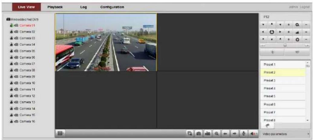 Live View Playback Log Configuration PT2 Embedded Net DVS Camera 01 Camera 02 Camera 03 Camera 04 Camera 05 Camera 06 Camera 07 Camera 08 Camera 09 Camera 10 Camera 11 Camera 12 Camera 13 Camera 14 Camera 15 Camera 16 Preset 1 Preset 2 Preset 3 Preset 4 Preset 5 Preset 6 Preset 7 Preset 8 Video parameters