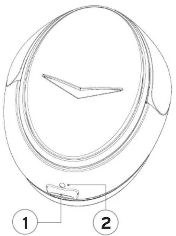 Technical diagram of a circular device with labeled parts 1 and 2, showing internal components and wiring.