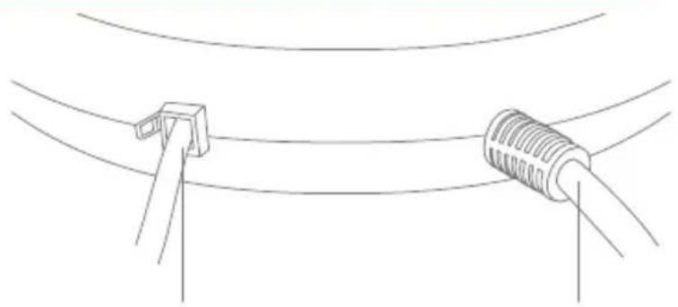 Simple line drawing of two cable clips attached to a wire, no text or symbols present