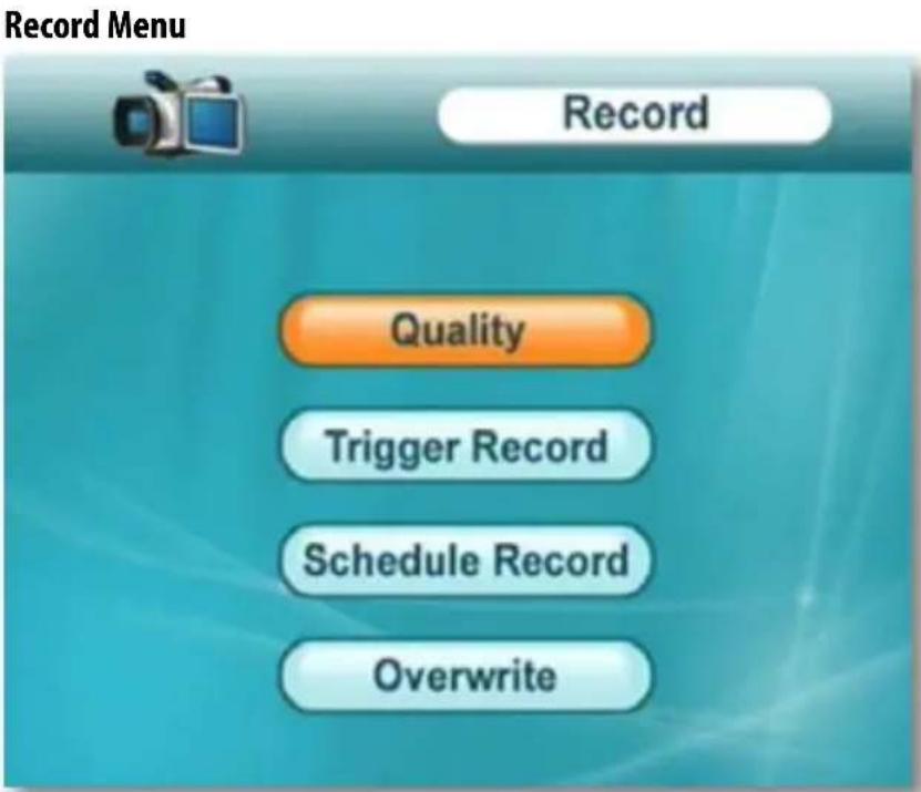 Record Menu Record Quality Trigger Record Schedule Record Overwrite
