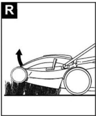 Diagram of a lawn mower with an arrow indicating motion direction (no text or symbols)