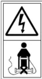 Safety warning sign showing lightning bolt symbol and electric shock hazard symbol