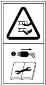 Warning symbol and hazard icon with Chinese text, including a warning triangle, electrical plug, and open book.