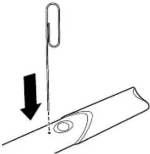 Diagram showing a mechanical assembly with a paperclip and a curved component, no text or symbols present