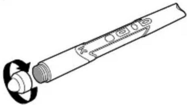 Diagram of a cylindrical device with threaded ends and a rotating knob, showing internal components (no text or symbols)
